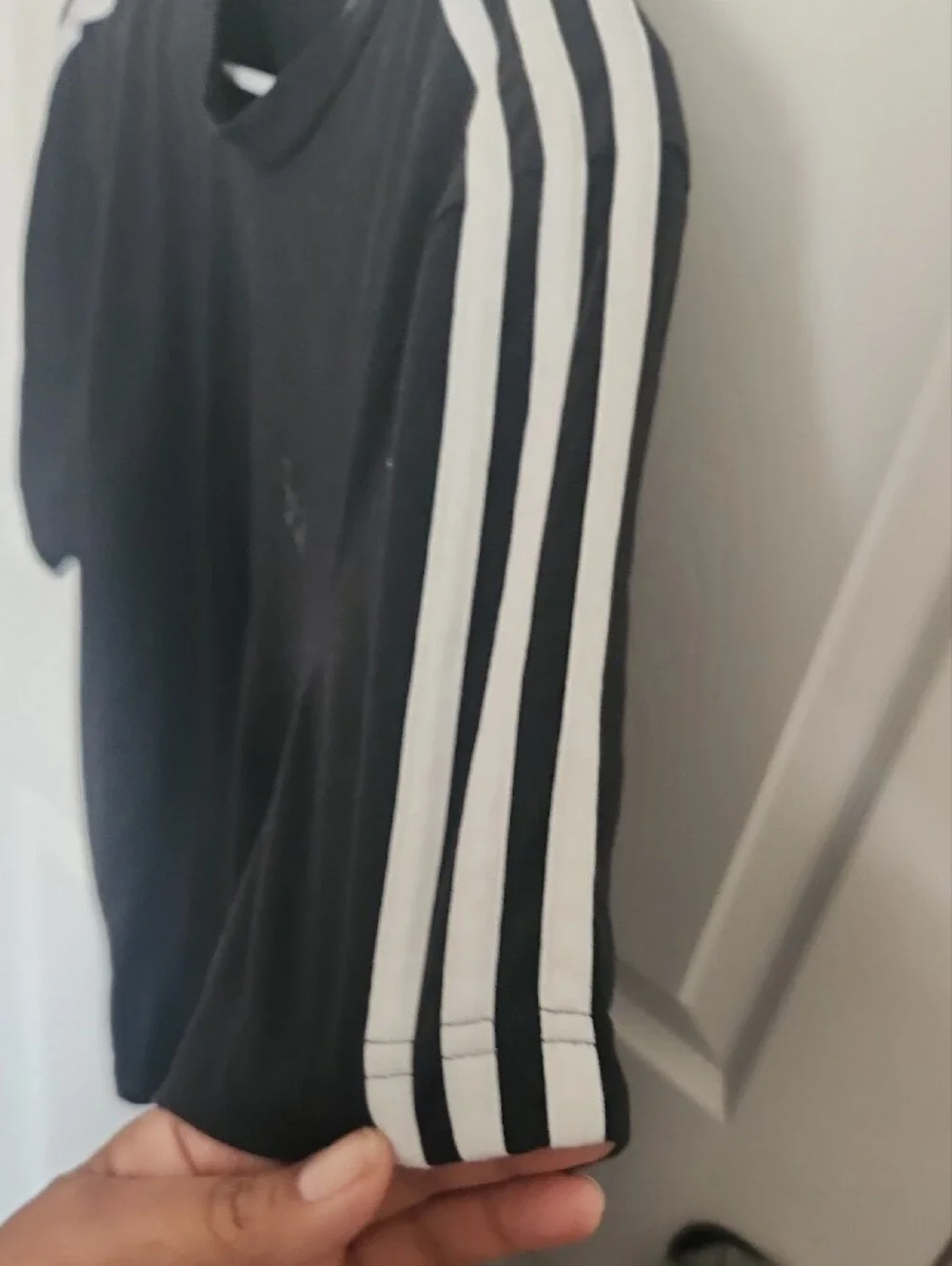 adidas Black Short-Sleeve Tee with White Shoulder Stripes